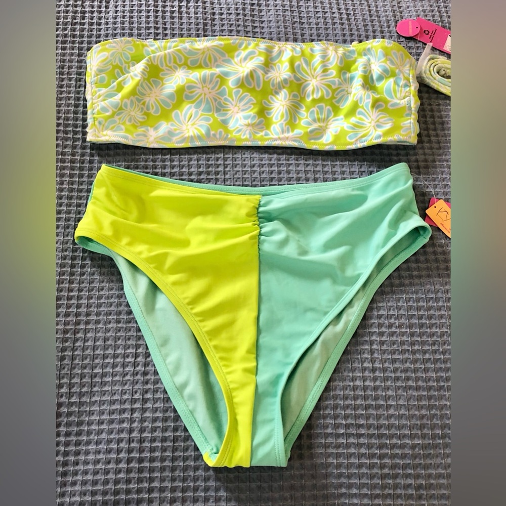 Ninety Nine Bikini Reversible Top Checker & Lime Swim Bottom